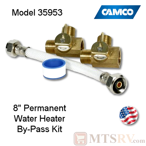 #35953 Camco RV 8" Permanent Water Heater By-Pass Kit w/ Brass Valves NEW