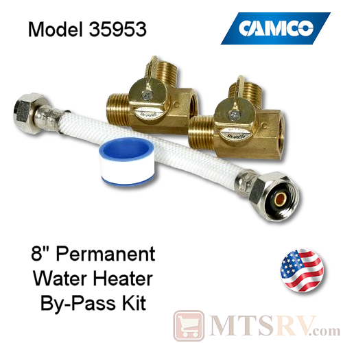 Camco RV 8" Permanent Water Heater By-Pass Kit w/ Brass Valves - Model 35953 - USA Made