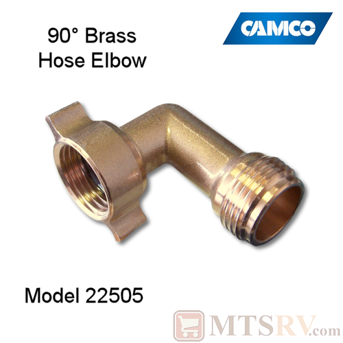 Camco RV 90 Degree Brass Hose Elbow - Hose Saver with Easy Gripper - Model 22505