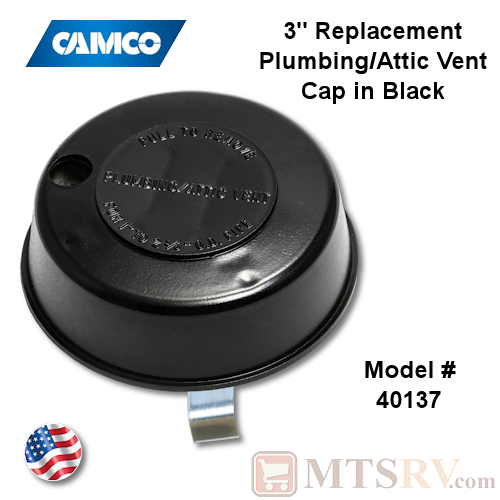Camco RV Replacement Plumbing/Attic Vent Cap with Springs - BLACK - Model 40137 - USA Made