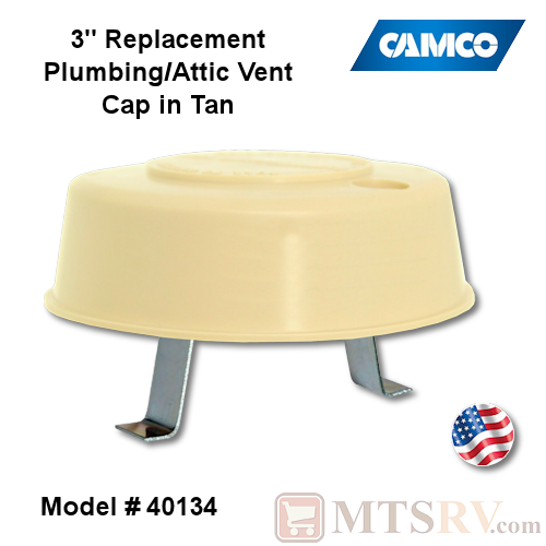 Camco RV Replacement Plumbing/Attic Vent Cap with Springs - TAN (Colonial White) - Model 40134 - USA Made