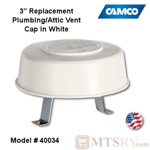 Camco RV Replacement Plumbing/Attic Vent Cap with Springs - WHITE (Polar White) - Model 40034 - USA Made