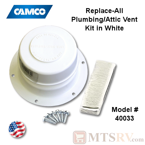 Camco RV Model 40033 Replace-All Plumbing/Attic Vent Cover Kit w/Screws & Putty Tape - Polar White - USA Made