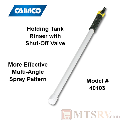 Camco RV Holding Tank Rinser with Shut-Off Valve and Multi-Angle Spray - Model 40103