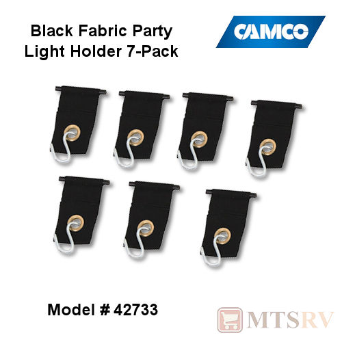 CAMCO RV Party Light Holders Awning Hangers - Black Fabric - Set of 7