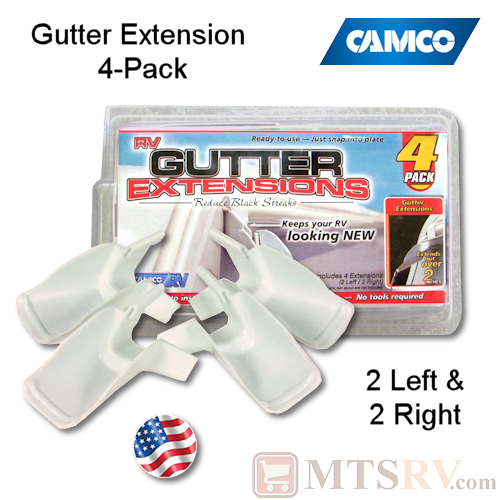 Camco RV Model 42123 White 2" Snap-in Gutter Extensions - Set of 4 (2 Left/2 Right) - USA Made