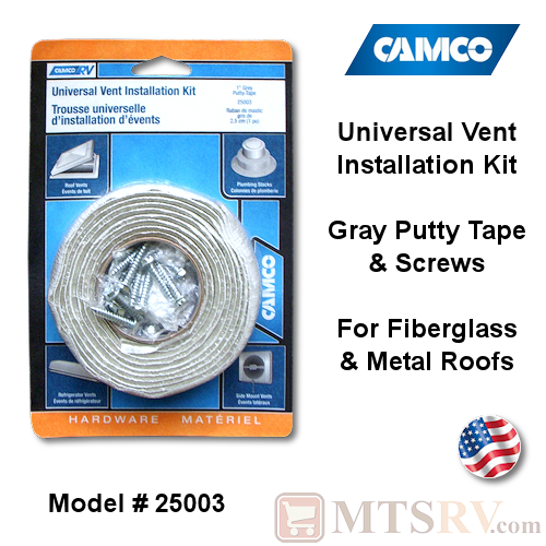 Camco RV Model 25003 Universal Vent Installation Kit with Gray Putty Tape & Screws - For use on Metal and Fiberglass Roofs
