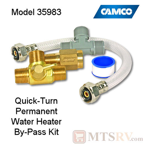 Camco RV Quick Turn Permanent Water Heater By-Pass Kit w/ Brass Valves - Model 35983