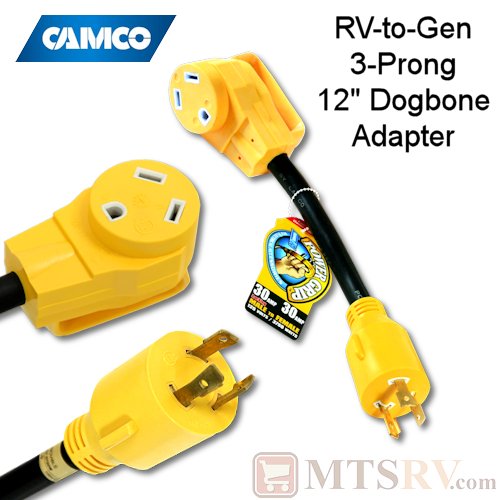 Camco RV Power Grip 30A RV-to-Generator 3-Prong (LS-30) 12" Dogbone Adapter - Model 55272