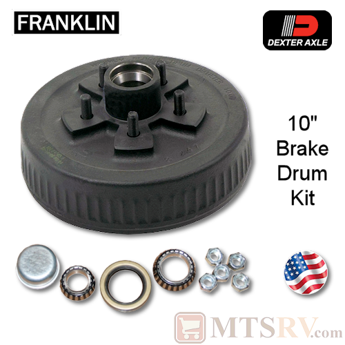 Dexter Axle 10" Brake Drum Kit w/Bearings & Nuts - 1 SET - 3500# Axle 5x4.5" - HUB 8-247-5 - USA Made