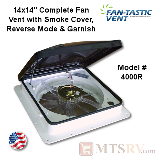 Fan-Tastic Vent Model 4000R/1250 14"x14" Complete Ceiling Fan Vent w/Reverse - White Base & Smoke Lid - USA Made