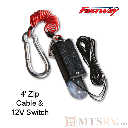 Fastway ZIP 4' Coiled Trailer Breakaway Cable w/Carabiner and 12V DC Switch Box - No Drag Spiral Cord - #80-00-2040