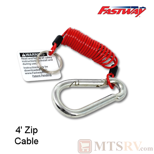 Fastway ZIP 4' Coiled Trailer Breakaway Cable with Carabiner and Ring - No Drag Spiral Cord - #80-01-2140