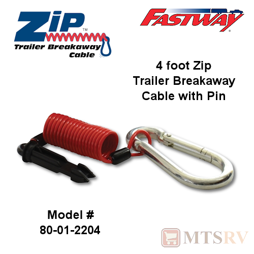 Fastway ZIP 4' Coiled Trailer Breakaway Cable with Carabiner and Pin - No Drag Spiral Cord - #80-01-2204