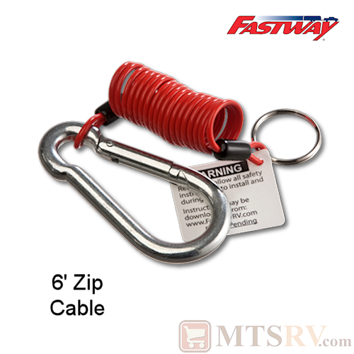 Fastway ZIP 6' Coiled Trailer Breakaway Cable w/Carabiner and Ring - No Drag Spiral Cord - #80-01-2160