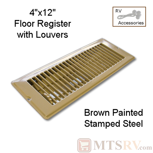 METAL BROWN 4" x 12" Floor Register with Louvers - Painted Stamped Steel - for RVs & Trailers