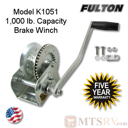 Fulton K1051 1000 lb. Industrial Grade Automatic Cable Brake Winch - 5 Year Warranty