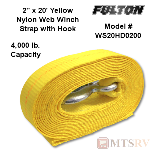 Winch Strap w/Hook Heavy Duty 2 x 20' Fulton WS20HD0200 