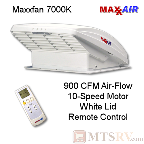 Maxxair MAXXFAN 7000K - 12v Deluxe FAN vent w/ 12" Blade - Rain Shield & Remote - WHITE LID
