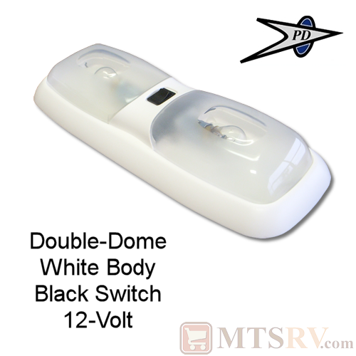 PD Double-Dome 12V White Ceiling Light w/ Black Switch - 1-PACK - Euro-Style Interior Light