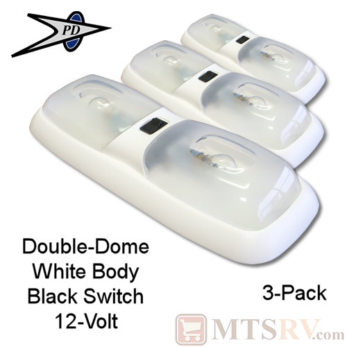 PD Double-Dome 12V White Ceiling Light w/ Black Switch - 3-PACK - Euro-Style Interior Light