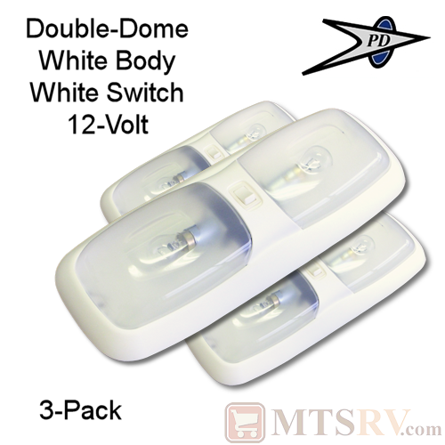 PD Double-Dome 12V White Ceiling Light w/ White Switch - 3-PACK - Euro-Style Interior Light
