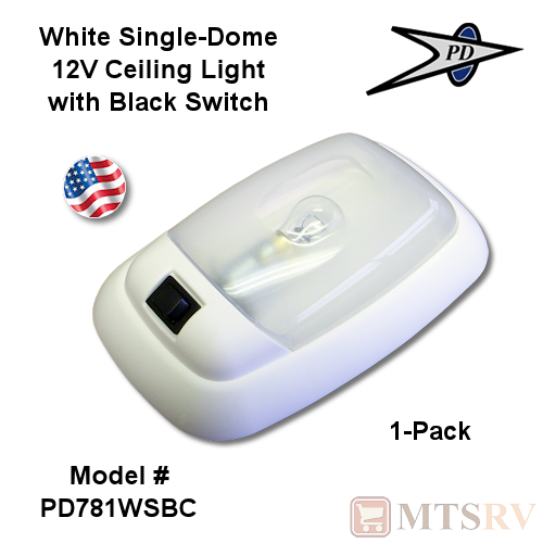 PD Single-Dome 12V White Ceiling Light w/ Black Switch - 1-PACK