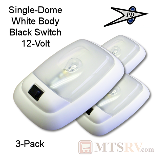 PD Single-Dome 12V White Ceiling Light w/ Black Switch - 3-PACK - Euro-Style Interior Light