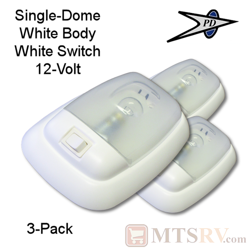 PD Single-Dome 12V White Ceiling Light w/ White Switch - 3-PACK - Euro-Style Interior Light