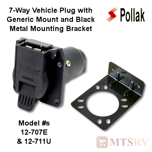 Pollak 7-Way Vehicle Plug with Black Epoxy Coated Metal Mounting Bracket - Generic Mount