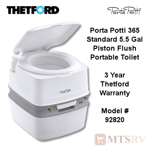 Thetford Porta-Potti 365 5.5 Gal Standard Portable Toilet w/Piston Flush & Level - 92820