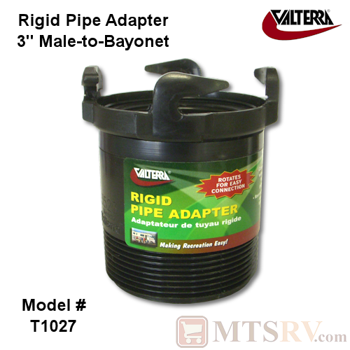 Valterra Permanent Rotating Rigid Black Plastic Sewer Pipe Bayonet Adapter with 3" Male Thread - Model T1027