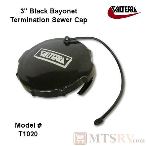 Valterra 3" Black Plastic Replacement Bayonet Mount Termination Sewer Cap - Model T1020