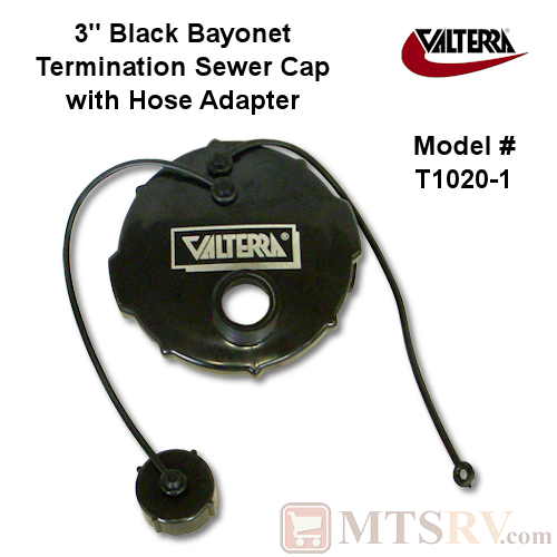Valterra 3" Black Plastic Replacement Bayonet Mount Termination Sewer Cap w/Hose Adapter - Model T1020-1