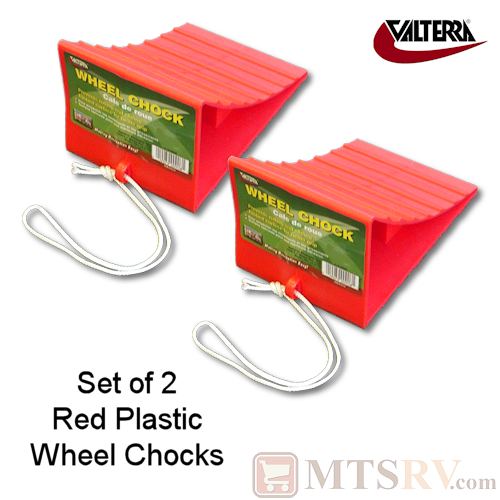 Valterra Small Red Plastic Wheel Chock with Pull String - 2 PACK