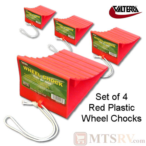 Valterra Small Red Plastic Wheel Chock with Pull String - 4 PACK