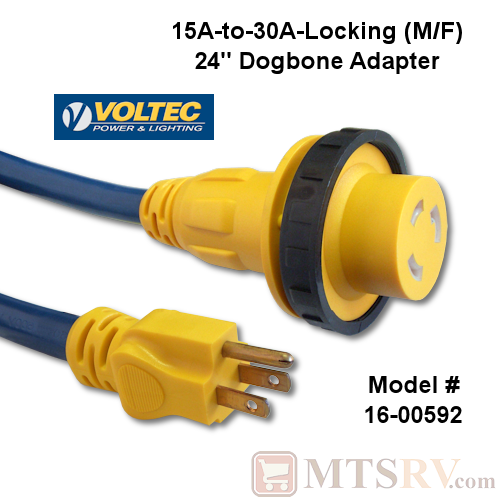 Voltec Pro 15A-Std-to-30A-Gen (M/F) 125V Electrical 24" Dogbone Adapter - Model 16-00592