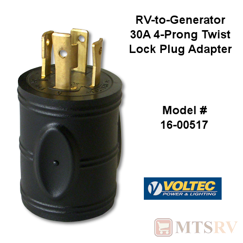 Voltec 30A 4-Prong Twist Lock Generator Adapter Plug - Black