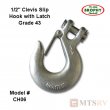 BROPHY CH06 1/2" Clevis Slip Hook with Latch - Grade 43 - MBS/27,600 - SINGLE