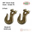 BROPHY GH05 3/8" Clevis Grab Hook - Grade 70 - MBS/26,400 WLL/7,500 - 2-PACK