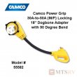 Camco RV 30A-50A (M/F) 18" Dogbone Adapter - STD 30A Male to 90 Degree Locking 50A Female