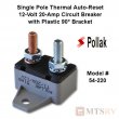 Pollak Single Pole Thermal Type Cycling Auto-Reset Breaker - 12V 20A - with PLASTIC 90 Degree Bracket - Model 54-220