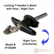 Right Turn Locking T-Handle - Black with 2 Keys - #HT303BR