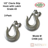 BROPHY CH06 1/2" Clevis Slip Hook with Latch - Grade 43 - MBS/27,600 - 2-PACK