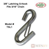 BROPHY Model TSL1 3/8" S-Hook with Latch - fits 3/16" Chain - Single