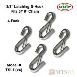 BROPHY Model TSL1 3/8" S-Hook with Latch - fits 3/16" Chain - 4-PACK