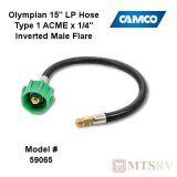 Camco RV Olympian Heavy Duty 15" LP Propane Hose Connector - Type 1 ACME x 1/4" Inverted Male Flare