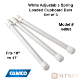 Camco RV White Spring-Loaded Cupboard Bars - Set of 3
