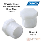 Camco RV Drain Plug Set - 1/2" Plugs for RV Water Heaters