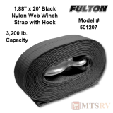 Fulton 1.88" x 20' Standard Winch Strap with Hook in Black